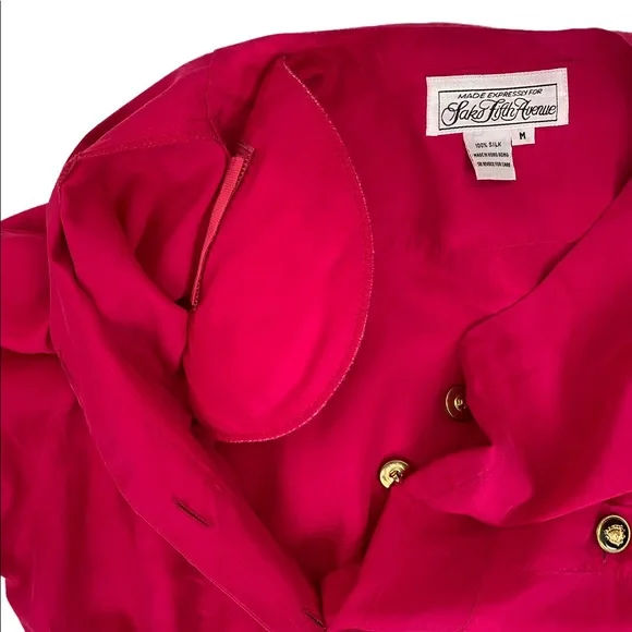 Saks Fifth Avenue Women's Vintage Fuchsia Long Sleeve Jumpsuit Size M - Picture 10 of 14